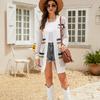 Cardigan de Tricô Casual Estilo Resort com Listras Coloridas em Blocos e Recortes, Fino e Solto para Primavera e Verão, Proteção Solar e Ar Condicionado
