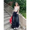 Jeans anchos de calle retro americano para mujer, nuevo diseño 2026, para petite, corte holgado, dobladillo curvo, pantalones de largo hasta el suelo
