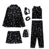 Pijama nuevo de siete piezas con flores para mujer, primavera, manga larga, tipo seda, sexy, para estar en casa