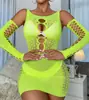 N-6030 Lingerie Sexy Transfronteiriça Feminina Malha Sem Mangas Bodycon Saia Bodystocking de Malha