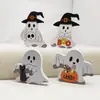 Novos Produtos Transfronteiriços Halloween Enfeites Criativos Enfeites Fofos em Forma de Fantasma Decoração de Mesa Festiva Enfeites de Madeira