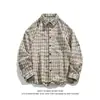 2025 Nueva Camisa Casual Holgada Retro de Cuadros Finos para Hombre Camisa Japonesa Retro Holgada Delgada de Manga Larga para Hombre