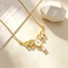 Collar Chapado en Oro Cobre Incrustado con Circonita Cúbica Doble Anillo Incrustado con Diamante Cadena para Clavícula de Lujo Ligero para Mujer Diseño de Nicho Ins Simple Temperamento Joyería de Plata
