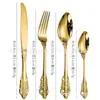 Juego de Cuchillo, Tenedor y Cuchara Western para Bistec de Acero Inoxidable 304 Dorado Colorido Retro Relieve de Palacio Vajilla para Banquetes de Hotel
