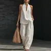 Conjunto de Dos Piezas de Verano Nuevo para Mujer, Top Halter de Color Sólido con Escote en V y Espalda Descubierta y Pantalones de Pierna Ancha, Europeo y Americano, Transfronterizo