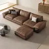 Sofá de cuero genuino en estilo retro minimalista italiano para sala de estar, oficina moderna y simple, sofá nube de cuero de línea recta para velero