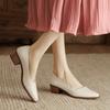 Sapatos Mary Jane de salto baixo e grosso estilo francês, bico fino, boca rasa, para viagem, todos os tipos de sapatos, primavera e outono, 2024, todos os tipos de sapatos de couro macio