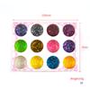 Caja de 12 colores para hacer moldes de gotas de pegamento, material de relleno, papel de aluminio dorado, lentejuelas, paquete de láminas de metal, polvo fino