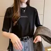 Camiseta de Manga Curta para Mulheres 2026 Primavera Novo Estilo Estilo Coreano Solta Estampada Gola Redonda Top Camiseta de Meia Manga Tendência Camisa Básica