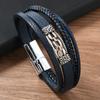 Cross-border Novo estilo retro europeu e americano em estoque Corrente Fivela magnética Liga Couro Pulseira masculina tecida à mão