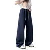 Pantalones deportivos de chándal para hombre, estilo americano, azul oscuro, cleanfit, bordados, casuales, de pierna recta, pantalones de entrenamiento, micro campana
