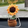 Novos produtos transfronteiriços da Amazon girassol de crochê puro feito à mão em vaso cura fofo pingente de decoração de carro de lã