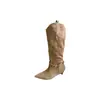 Otoño/Invierno 2026 Nuevo Estilo Punta Fina Tacón Cuña Elegante Hebilla de Moda Francesa Gamuza Botas Largas para Mujer