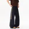 Pantalones de hombre finos a rayas de pierna ancha, holgados, pantalones casuales rectos para personas altas, pantalones deportivos de seda helada de secado rápido para verano