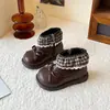 Botas negras de cuero forradas de felpa para niñas, botines de invierno para niños, botas de princesa con lazo para bebé niña