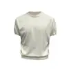 Camiseta Fitness Masculina Cinza de Tricô Slim Fit com Manga Curta, Reveladora de Músculos, Punho com Fio, Estilo Americano Cleanfit, Manga Meia