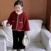 Elegante Conjunto de Cárdigan para Niñas con Colores Contrastantes para Otoño e Invierno, Conjunto Casual de Dos Piezas con Pantalones Acampanados para Bebés y Niños Pequeños