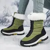 Exportación Transfronteriza Zapatos de Algodón de Talla Grande para Mujer Nuevos Antideslizantes Cremallera Frontal Forrados de Felpa Engrosados Cálidos Botas de Nieve Esquí Zapatos Grandes de Algodón