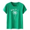 Camiseta de Mujer Blowm Diente de León Letra Planta Estampado Holgada Manga Corta Gris Oscuro Top de Mujer Casual Versátil