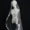 Velo de Novia 3m Blanco Capa Única Encaje Bordado por Computadora Velo de Boda Fabricante Mayorista