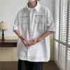 Camisa de Trabalho de Manga Curta Masculina Verão 2025 Design Nicho Zíper Solta Casual High Street Moderna Jaqueta Camisa