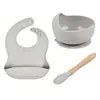 Vajilla para Bebé Tazón de Comida Babero de Silicona Cuchara de Madera Juego de Cena de Tres Piezas Set Especial Anticaídas para Bebé
