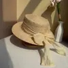 Chapéu de sol de ráfia com laço de topo reto vintage para mulheres, chapéu de palha com proteção solar para férias de verão na praia