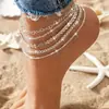 Tobilleras de Verano de Playa Transfronterizas Europeas y Americanas, Versátiles, de Moda, de Nicho, de Gama Alta, Accesorios para el Pie de Múltiples Capas, Diseño de Amor para Mujeres
