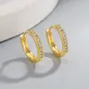 Pendientes de Aro de Moda Europeos y Americanos Transfronterizos Simples para Hombres y Mujeres Pendientes Elegantes con Diamantes de Fila Única Pendientes Chapados en Oro de 18 Quilates de Alta Calidad