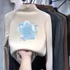 Ropa interior base de forro polar para niños, camiseta elegante de manga larga para otoño e invierno para niñas, engrosada, cuello medio alto, top interior cálido y casual