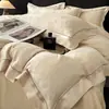 Juego de ropa de cama de cuatro piezas de algodón cepillado de alta gama estilo lujo, funda de edredón jacquard 100% algodón, sábana bajera, regalo, ropa de cama para bodas