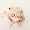 Chapéu de Bebê Menina para Outono e Inverno, Chapéu de Tricô Floral Estilo Coreano com Proteção para Orelhas, Quente e Grosso, Chapéu de Lã com Cobertura Facial para Bebê Menina