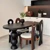 Mesa y Sillas de Comedor Francesas Simples de Madera Maciza Negra Estilo Nórdico Mediados de Siglo Mesa de Comedor Isla Semi-Oval Contra la Pared Mesa Larga Creativa