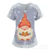 Camiseta de Manga Corta con Estampado de Dibujos Animados Navideños y Cuello en V Uniforme de Enfermera Camiseta con Estampado de Copos de Nieve Lindos y Atmósfera Navideña Uniforme de Enfermera