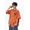 Camisa Retro Americana de Cuadros Naranja de Manga Corta para Hombres y Mujeres, Nuevo Estilo de Verano Holgada Casual Cityboy Estilo Japonés