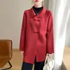 2026 Nuevo Estilo Abrigo Doble Faz 100% Lana Pura para Mujer, Longitud Media, Elegante y Rejuvenecedor, Chaqueta Botonada Estilo Chino Estilo Nacional