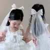 Véu Guirlanda Mori Super Fada Véu Infantil Oversized Véu Laço de Tule Grampo de Cabelo Flor Acessório de Cabelo Infantil Fada