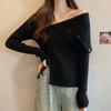 Suéter de alta qualidade ombro a ombro feminino outono e inverno espessado uso ao ar livre senso de atmosfera justo sexy blusa de malha para usar por baixo