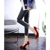 Hebilla Cuadrada de Metal Europea y Americana Puntiaguda Charol Rojo Vino Zapatos de Dama de Honor para Mujer Zapatos de Capa Única 2023 Primavera Nueva Llegada Tacón de Aguja Tacones Altos Modernos
