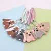 Llavero de Perro de Cuero Lindo Dibujo Animado Bulldog Francés Colgante para Bolso Accesorio Pequeño Regalo Adorno Colgante Creativo