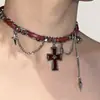 Colar de Couro com Rebite de Liga Indústria Pesada Punk Sombrio Europeu Mulheres Y2K Subcultura Nicho Design Corrente Clavicular