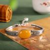 Joias de Prata de Personalidade Prata de Lei S925 Incrustada Pulseira de Âmbar de um Lado Moda Vintage Pulseira Simples Feminina Bracelete