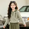 Conjunto de Punto con Capucha para Niñas para Primavera y Otoño con Pantalones de Pierna Ancha, Conjunto de Dos Piezas Estilo Coreano Moda Casual para Niñas Mayores, Ropa de Otoño de Moda