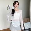 Blusa Fina Semitransparente Original de Lyocell Tencel para Mujer de Verano Cuello Semiabierto Camiseta de Manga Larga Protector Solar Base Top Interior