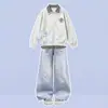 Conjunto de dos piezas para niñas de primavera y otoño: Top de manga larga con cuello de cuadros combinado con jeans casuales versátiles con estampado de estrellas