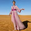 Cárdigan de Moda Ba7018 Cosido a Mano con Pedrería Combinado con un Vestido Largo tipo Bata