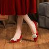 3333H-015 salto grosso camurça vermelho salto alto banquete de casamento sapatos de casamento sapatos femininos festivos confortáveis sem pés cansados