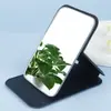 Espejo de maquillaje de escritorio, espejo pequeño portátil, cuero PU de color sólido, de mano, plegable, espejo de tocador de mesa, espejo de viaje