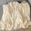 Punto Transfronterizo Coreano Lunares Lazo Talla Grande Pijama para Mujer Primavera y Otoño Manga Larga Dulce Encaje Ropa de Casa Conjunto de Dos Piezas