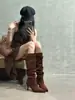 Primer encuentro con las botas altas retro Jimeilade, estilo otoño/invierno para mujer, diseño moderno de hebilla de cinturón, botines, tacones de aguja